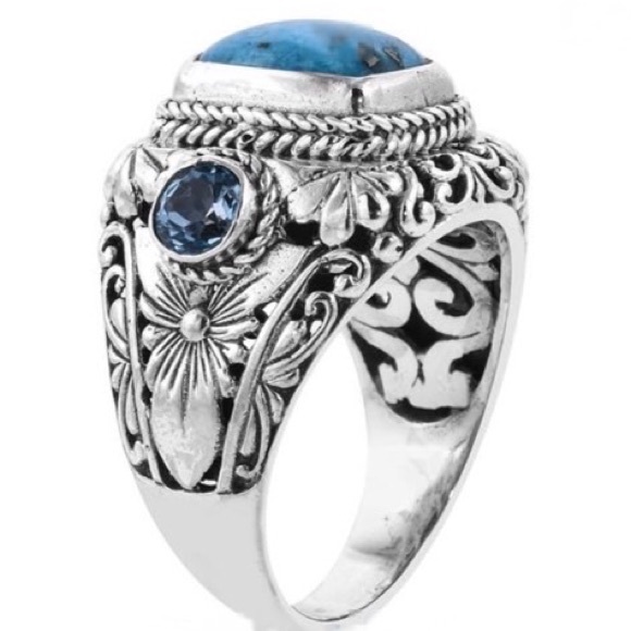 Turquoise and topaz in .925 setting ring. Gorgeous statement piece! - Picture 2 of 8